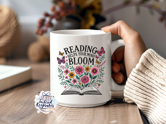 Reading helps your mind bloom mug