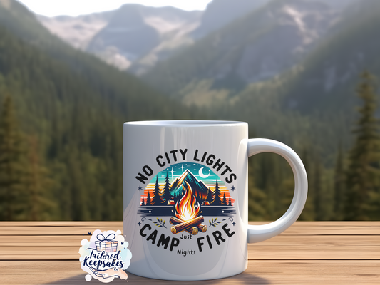 No city lights just camp fire nights mug
