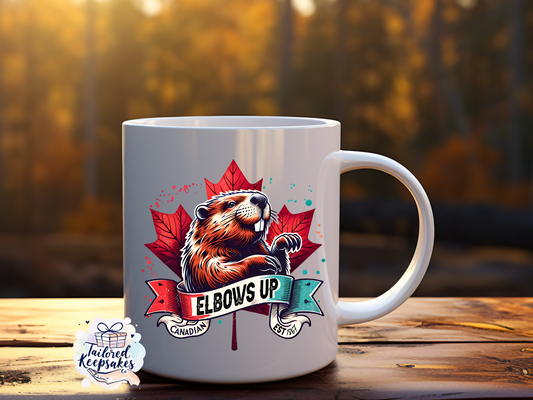 Elbows up beaver mug