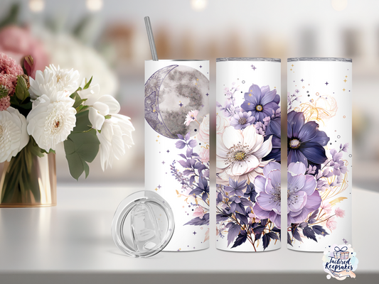 Mystical moon and flowers tumbler
