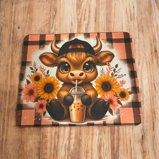 Highland Cow with Sunflowers Mouse Pad