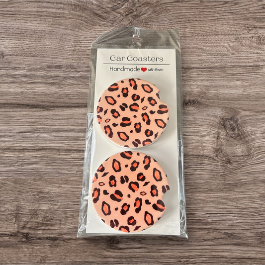 Pink Cheetah Print Car Coasters